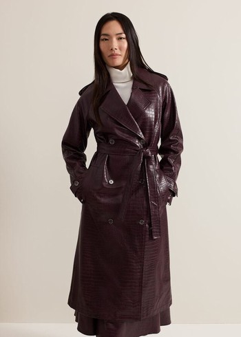 Phase Eight Carla Croc Pu Trench Coats Burgundy USA | 8631954-BZ